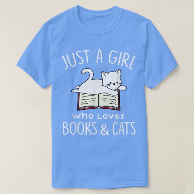 Just A Girl Who Loves Books And Cats Reading Book  T-Shirt (Design Front)