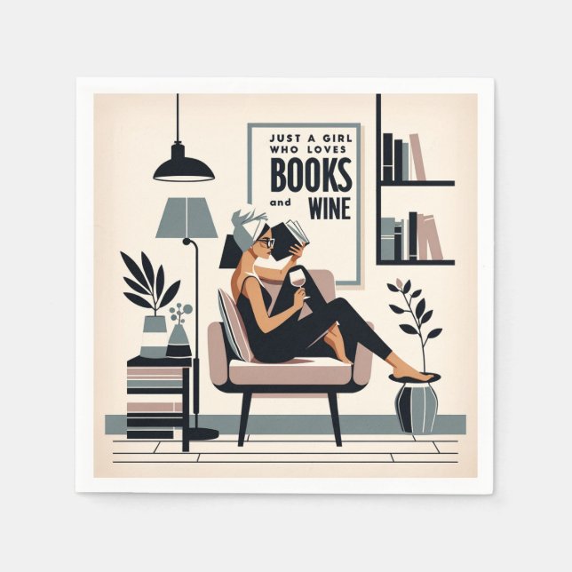Just A Girl Who Loves Books and Wine Napkins (Front)