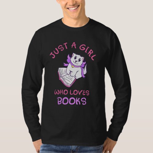 Just A Girl Who Loves Books Cat  T_Shirt