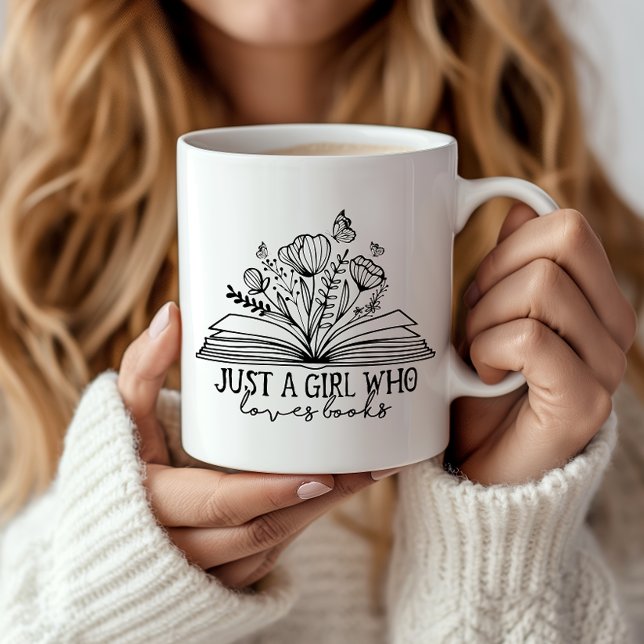 Just A Girl Who Loves Books Coffee Mug (Embrace your inner bookworm with this cozy mug, perfect for enjoying quiet moments of relaxation.)