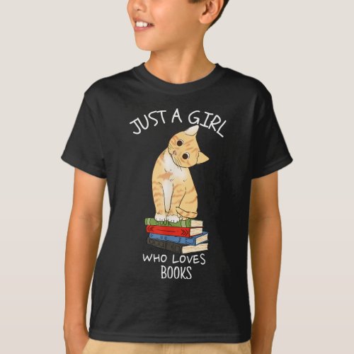 Just A Girl Who Loves Books Nerd Cat Book Reading T_Shirt