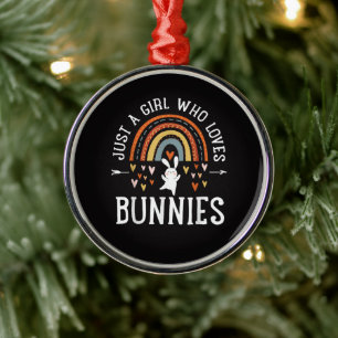 Just A Girl Who Loves Bunnies Rainbow Metal Ornament