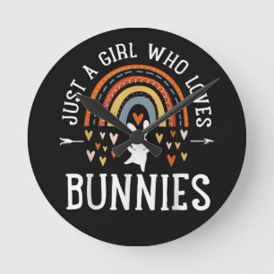 Just A Girl Who Loves Bunnies Rainbow Round Clock