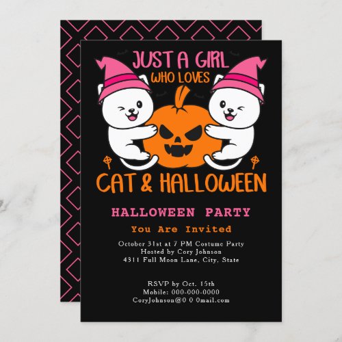 Just a Girl Who Loves Cat  Halloween Meow Party Invitation