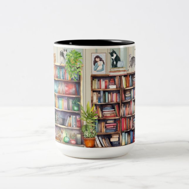 Just A Girl Who Loves Cats And Books Two-Tone Coffee Mug (Center)