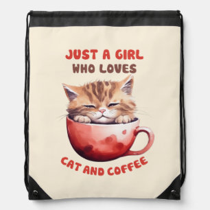 Just a Girl Who Loves Cats and Coffee (2) Drawstring Bag