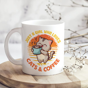 "Just a Girl who Loves Cats and Coffee" Retro Coffee Mug