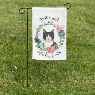 Just a Girl Who Loves Cats Blue Floral Garden Flag