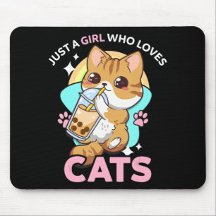 Just A Girl Who Loves Cats Boba Bubble Milk Tea Ka Mouse Pad