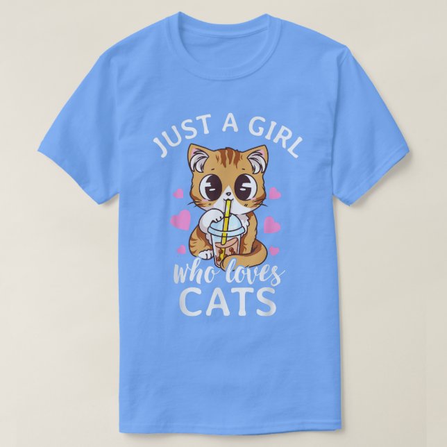 Just A Girl Who Loves Cats Bubble Tea Tapioca Anim T-Shirt (Design Front)