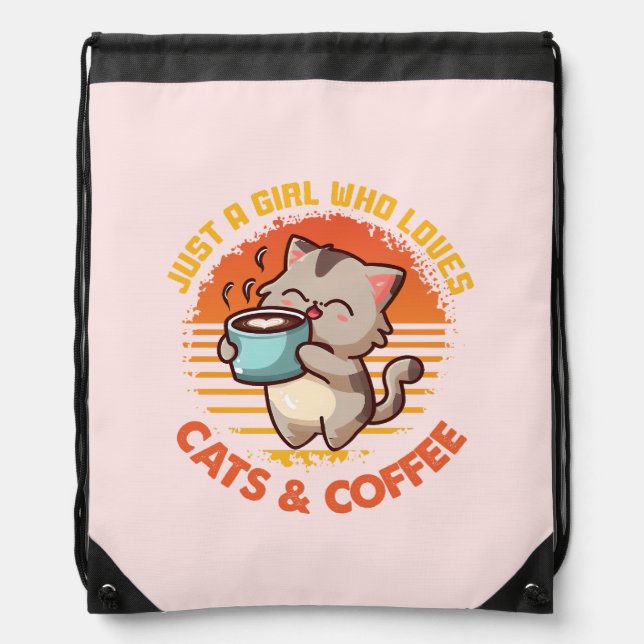 Just A Girl Who Loves Cats & Coffee Drawstring Bag (Front)