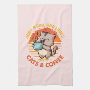 Just A Girl Who Loves Cats & Coffee Kitchen Towel