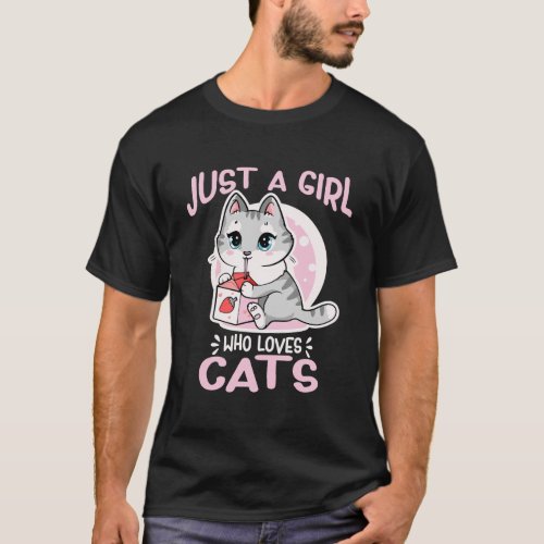 Just A Girl Who Loves Cats Cute Anime Strawberry M T_Shirt