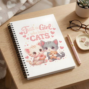 Just a Girl Who Loves Cats Cute Black & White Notebook