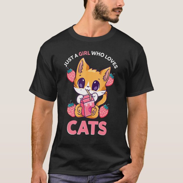 Just A Girl Who Loves Cats Mama Mom Strawberry Mil T-Shirt (Front)