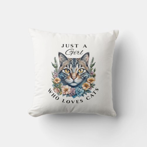 Just a Girl Who Loves Cats Personalized Throw Pillow