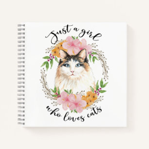 Just a Girl Who Loves Cats Pink Floral Notebook