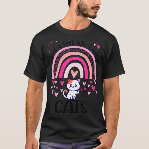 Just A Girl Who Loves Cats Rainbow Cute Cat T_Shirt