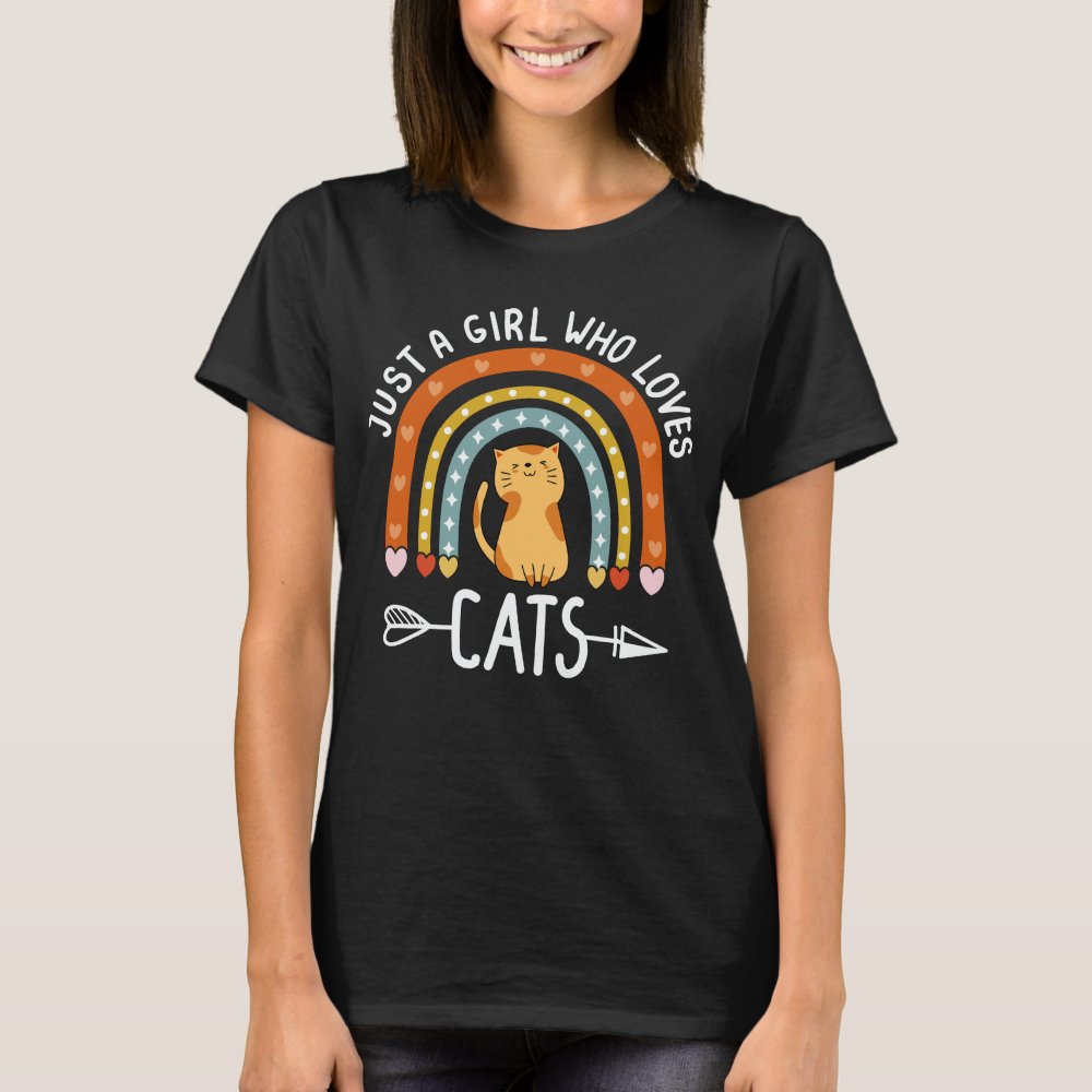 Discover Just A Girl Who Loves Cats Rainbow Cute Cats Lover Personalized T-Shirt