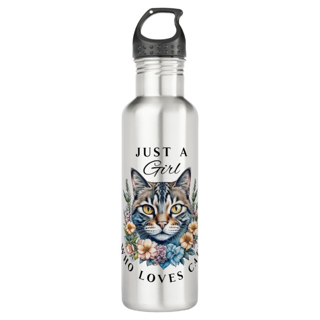 Just a Girl Who Loves Cats  Stainless Steel Water Bottle (Front)