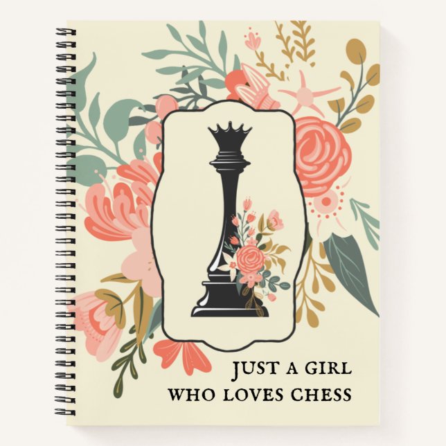Just a Girl who Loves Chess | Queen Chess Floral Notebook (Front)