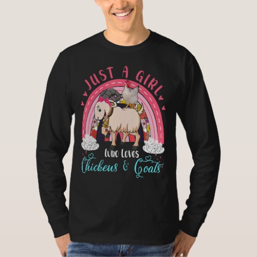 Just A Girl Who Loves Chickens And Goats Rainbow F T_Shirt