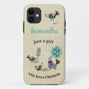 Just A Girl Who Loves Chickens Blue Green Folk Art iPhone 11 Case