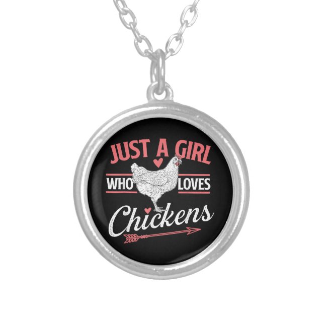 Just A Girl Who Loves Chickens - Chicken Lover Pou Silver Plated Necklace (Front)