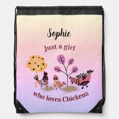 Just A Girl Who Loves Chickens Country Folk Art    Drawstring Bag