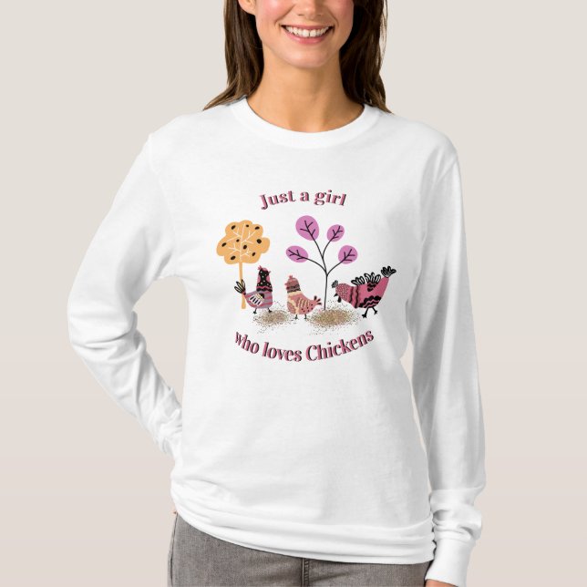 Just A Girl Who Loves Chickens Country Folk Art  T-Shirt (Front)