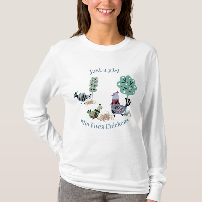 Just A Girl Who Loves Chickens Country Folk Art T-Shirt (Front)