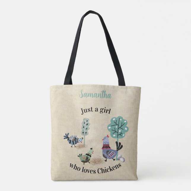Just A Girl Who Loves Chickens Country Folk Art    Tote Bag (Back)