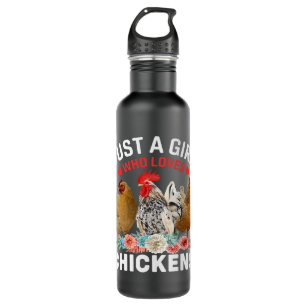 Just a Girl Who Loves Chickens Cute Chicken Flower Stainless Steel Water Bottle