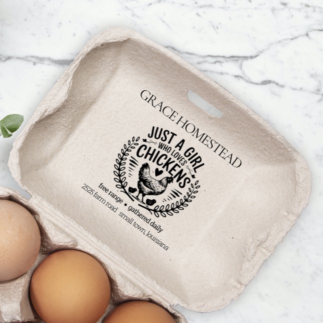 Just a Girl Who Loves Chickens Egg Carton Add Name Rubber Stamp (Creator Uploaded)