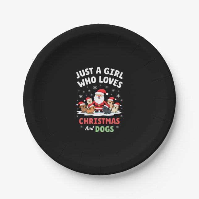 Just A Girl Who Loves Christmas And Dogs Holiday X Paper Plates (Front)
