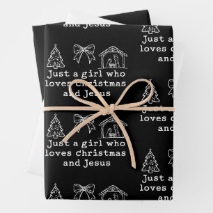 Just a Girl Who Loves Christmas and Jesus Nativity Wrapping Paper Sheets