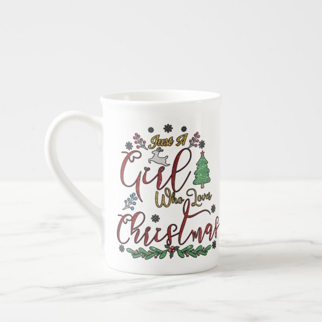 Just A Girl Who Loves Christmas Bone China Mug (Left)