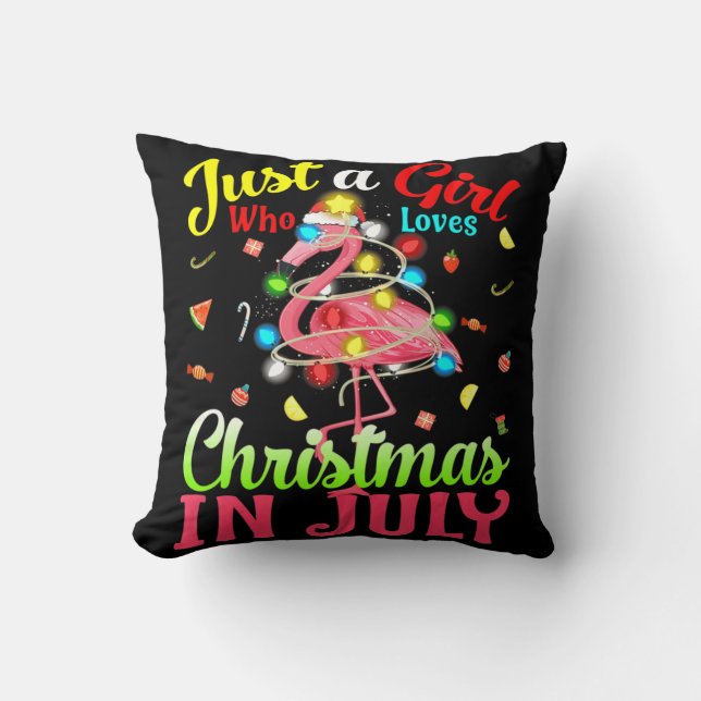 Just A Girl Who Loves Christmas In July Flamingo  Throw Pillow (Front)