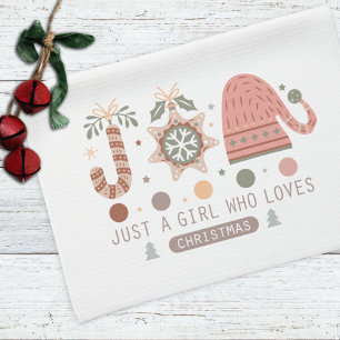 Just A Girl Who Loves Christmas Pastel Boho Kitchen Towel