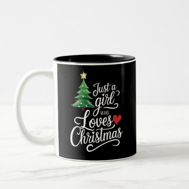 Just A Girl Who Loves Christmas Tree Family Gift Two-Tone Coffee Mug (Left)