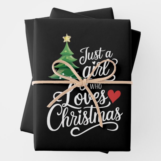 Just A Girl Who Loves Christmas Tree Family Gift Wrapping Paper Sheets (In situ)