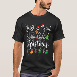 Just A Girl Who Loves Christmas Tree Red Santa Hat T-Shirt