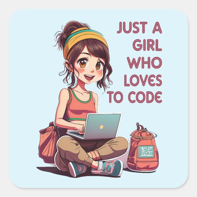 Just a Girl who Loves Coding Square Sticker (Front)
