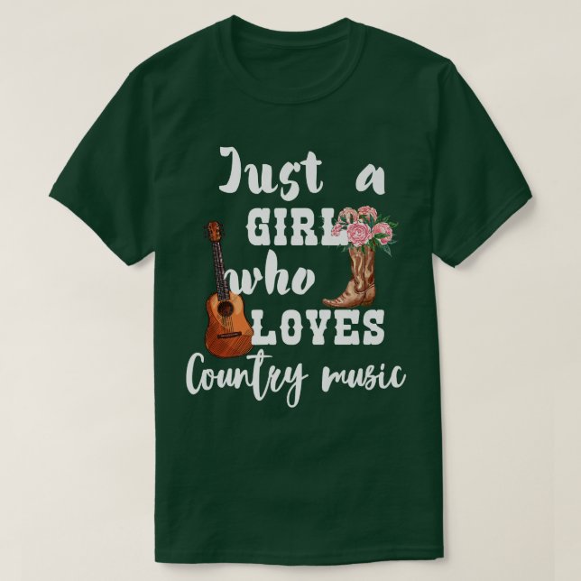 Just a Girl Who Loves Country Music Guitar and Cow T-Shirt (Design Front)