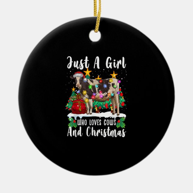 Just A Girl Who Loves Cows And Christmas Family Ug Ceramic Ornament (Front)