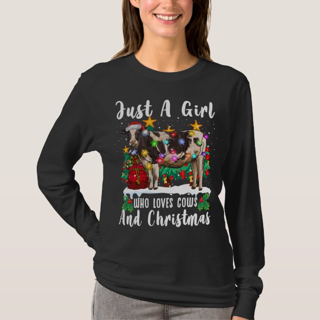 Just A Girl Who Loves Cows And Christmas Family Ug T-Shirt (Front)