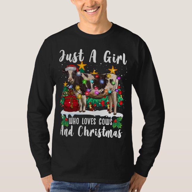Just A Girl Who Loves Cows And Christmas Family Ug T-Shirt (Front)