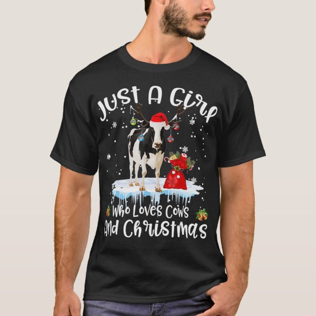 Just A Girl Who Loves Cows And Christmas Ugly Swea T-Shirt (Front)