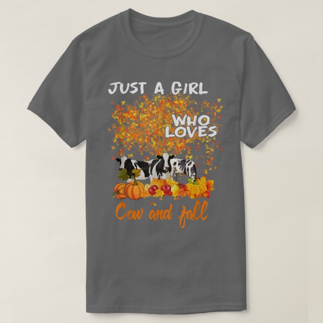 Just A Girl Who Loves Cows And Fall Pumpkin Autumn T-Shirt (Design Front)