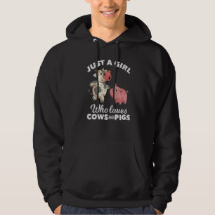 Just A Girl Who Loves Cows And Pigs Farm Animal Pi Hoodie